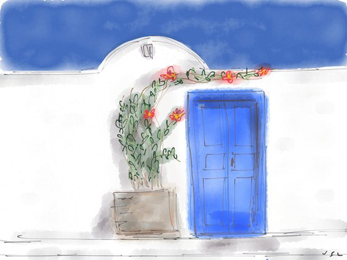 Blue door in Oia.