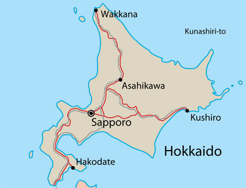 แผนที่ ฮอกไกโด (Hokkaido) ญี่ปุ่น